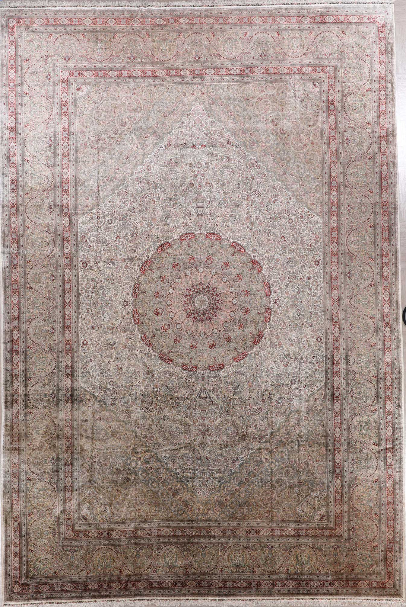 Traditional Silk On Silk China Rug With A Medallion Design