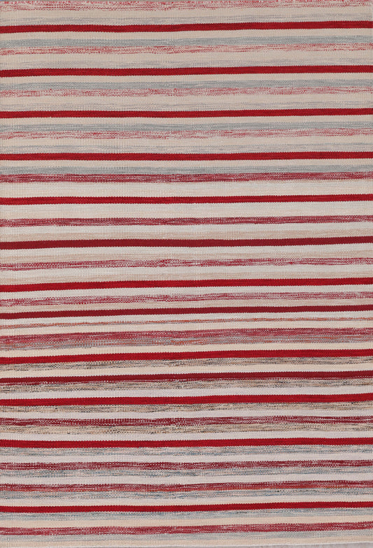 Handmade Modern Striped Multicolor Wool Kilim