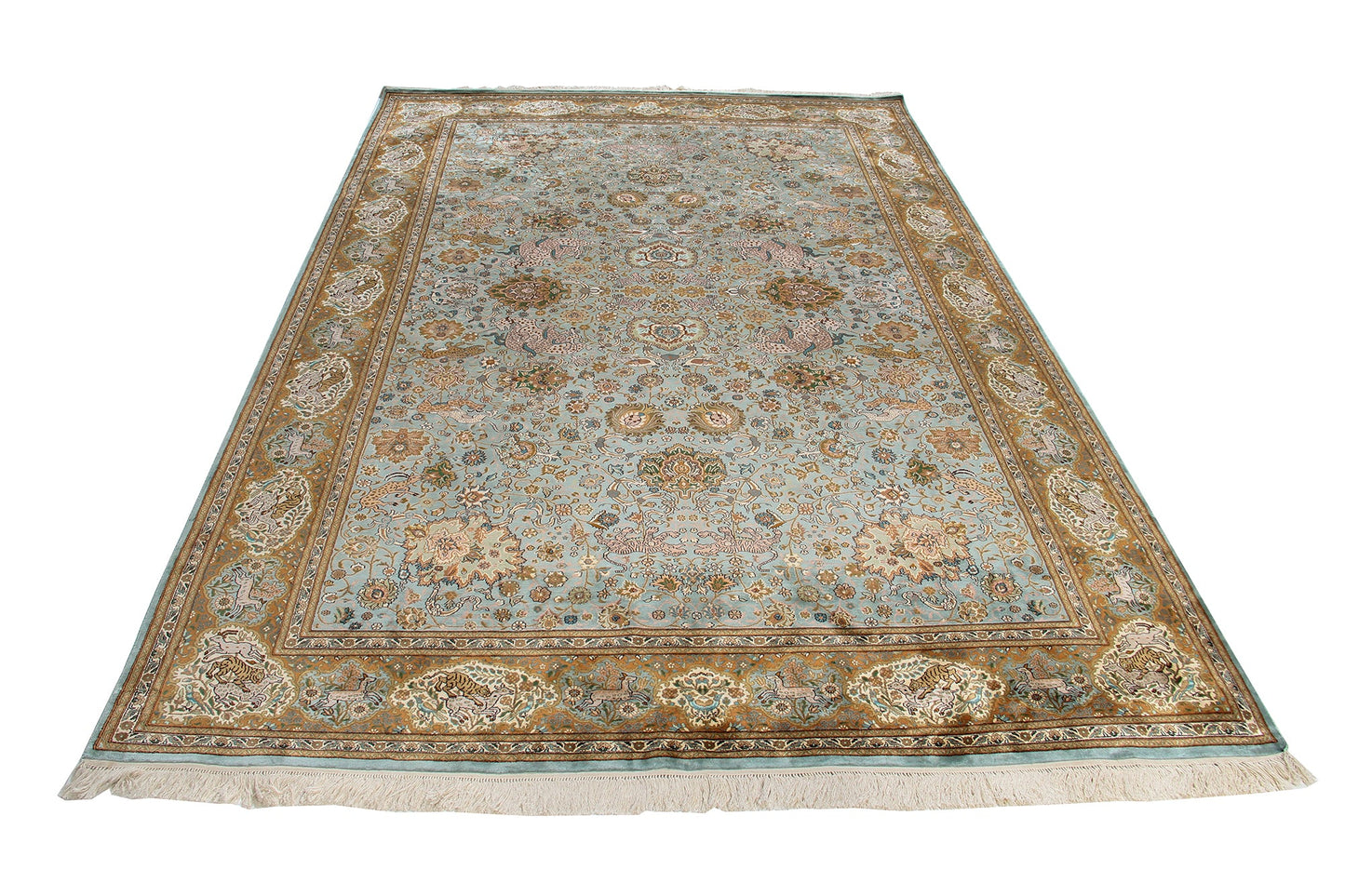 Indian Hand-knotted Traditional Floral  Fine Kashmir Area Rug