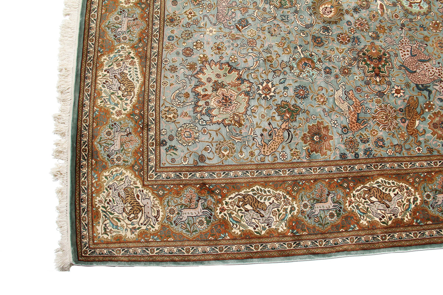 Indian Hand-knotted Traditional Floral  Fine Kashmir Area Rug