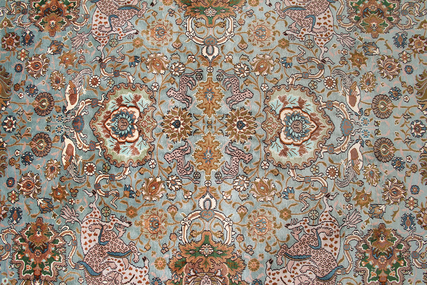 Indian Hand-knotted Traditional Floral  Fine Kashmir Area Rug