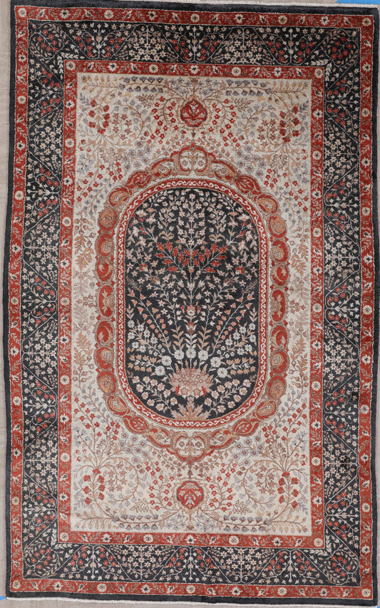 Semi Antique Silk Kashmir Rug French Design