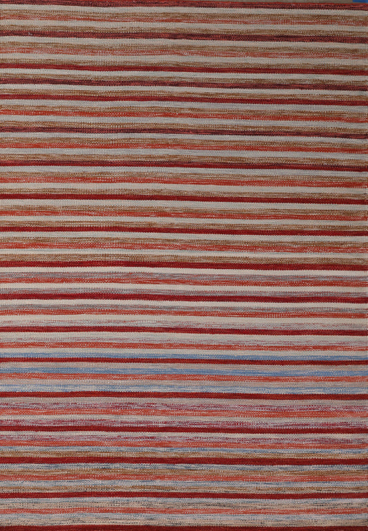 Handmade Modern Striped Multicolor Wool Kilim