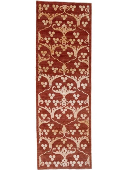 Rust Fine Pakistan Handmade Modern  Wool And Silk  Runner Rug featured #7663419457706 