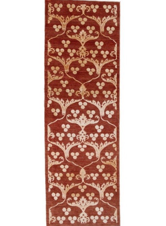 Rust Fine Pakistan Handmade Modern  Wool And Silk  Runner Rug