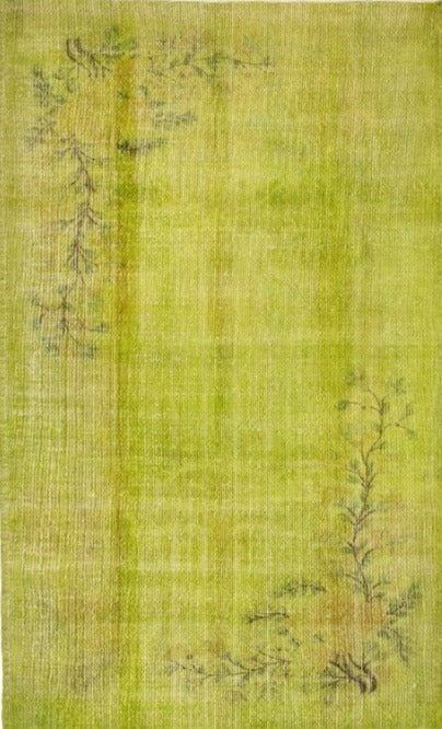 Vintage Turkish Handmade Wool Green Floral Carpet featured #7584642334890 