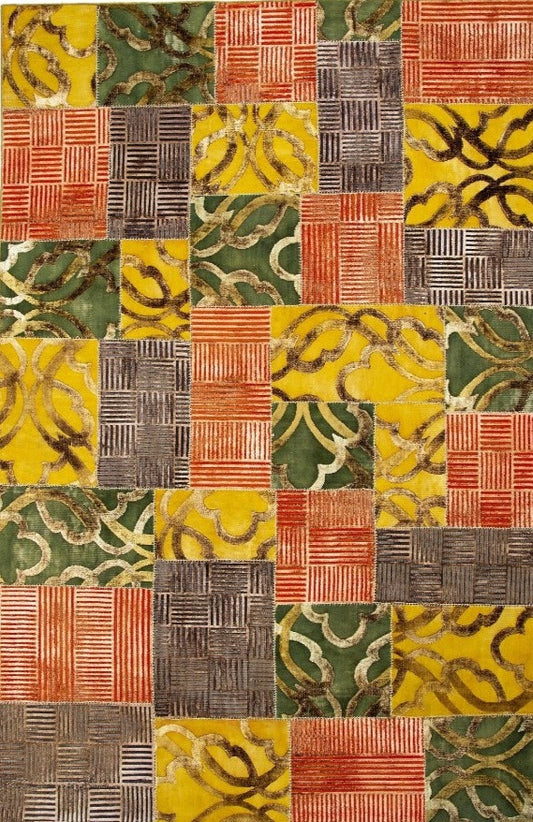 Indian Modern Patchwork Wool And Silk Area Rug