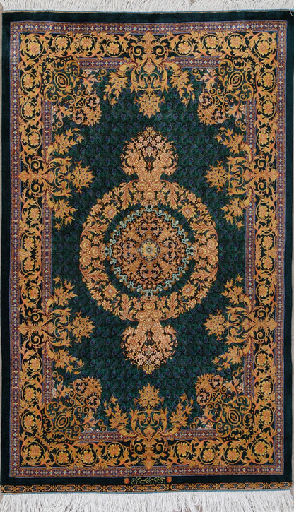 Pure Silk Traditional Persian Qom Fine Handmade Carpet-id5
