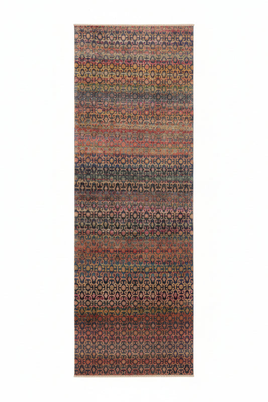652 - Multicolor Brown Green Ivory Modern Transitional Indian Silk Runner