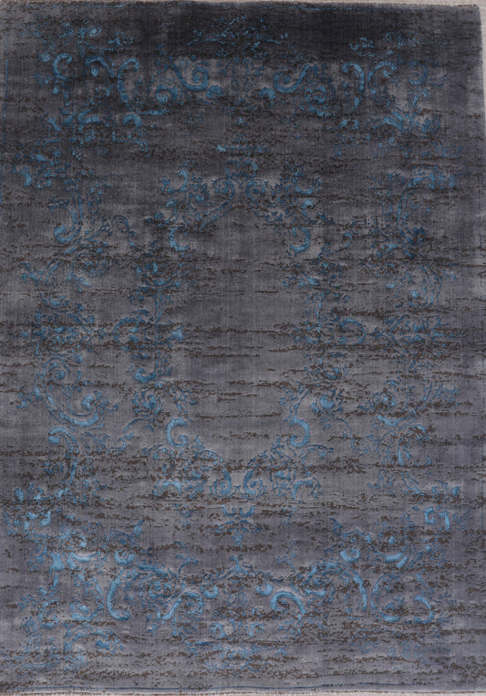 Handmade Persian Kerman Distressed Modern Wool And Silk Carpet