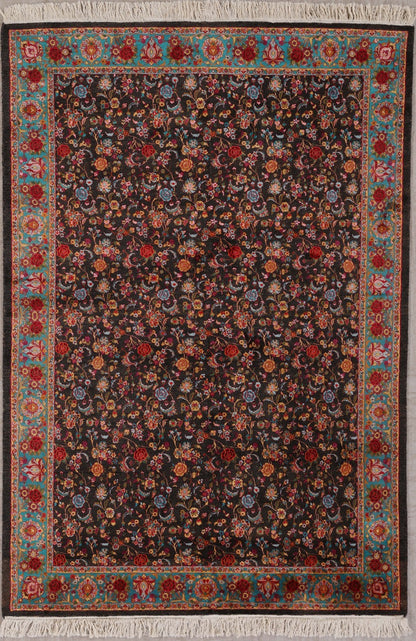 Fine Silk on Silk Kashmir Floral Fine Rug