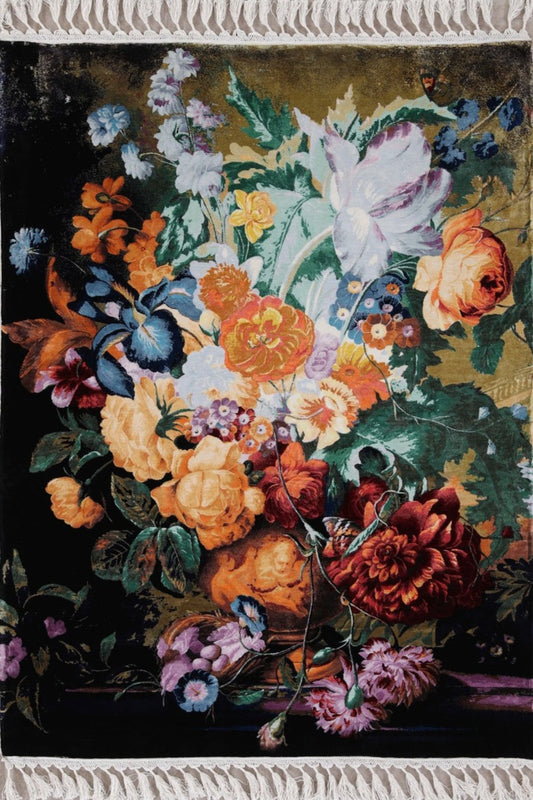Handmade Pure Silk Chinese Rug With Roses Design