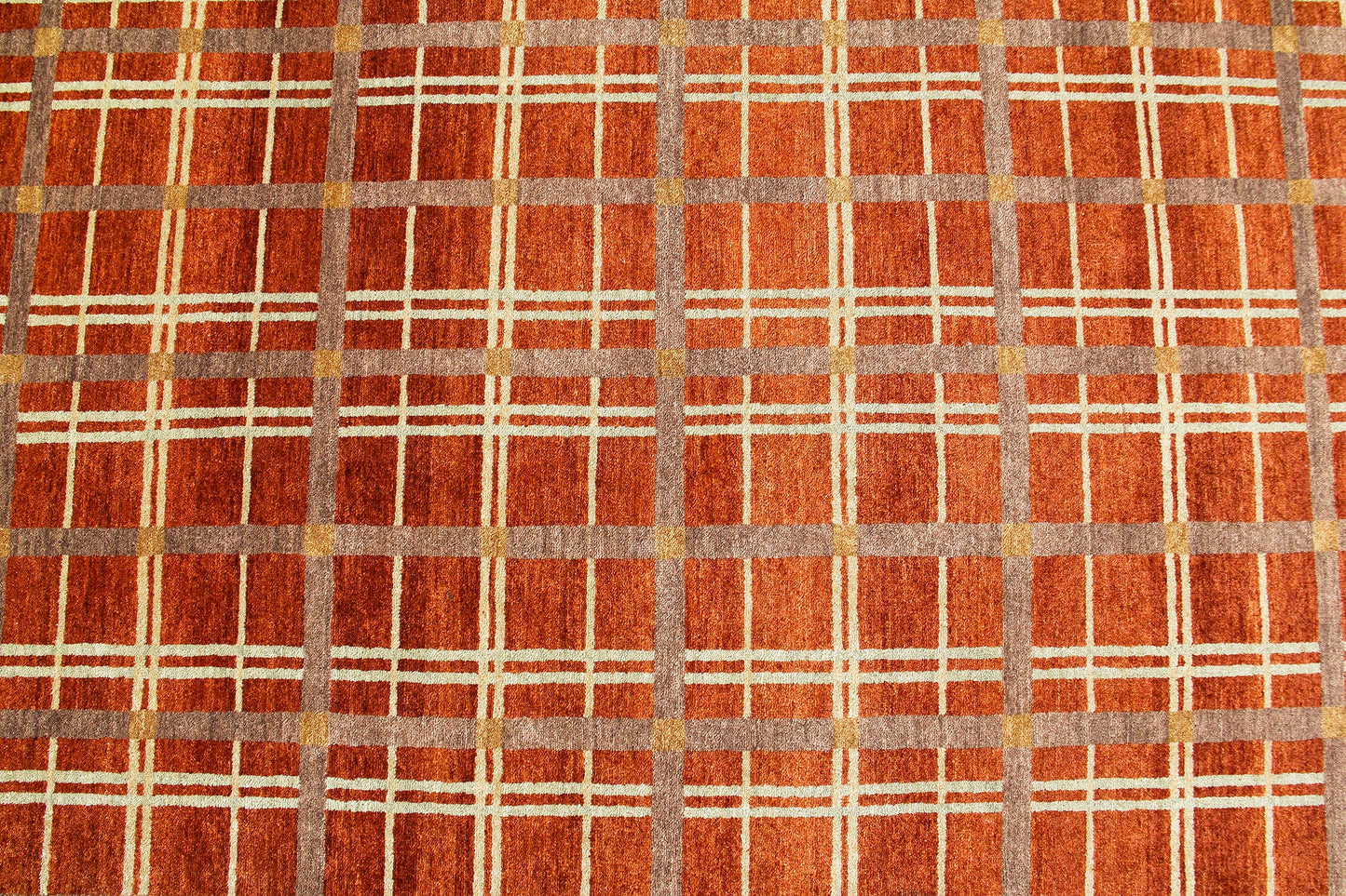 Hand-Knotted Nepal Contemporary Wool & Silk Orange Area Rug With Geometric Design product image #27556062625962