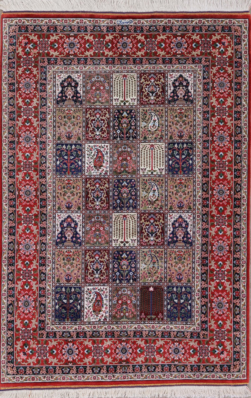 Hand-Knotted Persian Bakhtiari Four Season Pure Silk Carpet