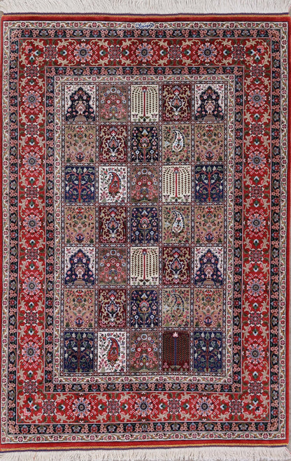 Hand-Knotted Persian Bakhtiari Four Season Pure Silk Carpet