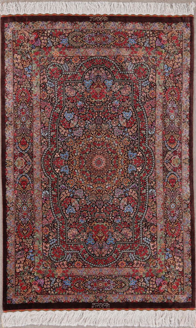 Traditional Persian Qom Moradi Silk Rug product image #27792105439402
