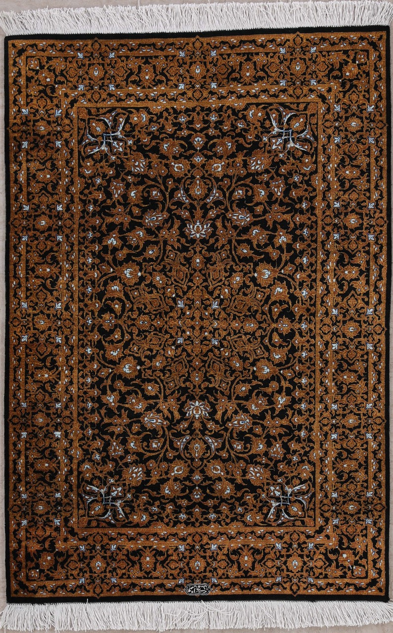 Silk Fine Hand-Knotted Traditional  Persian  Qom  Rug