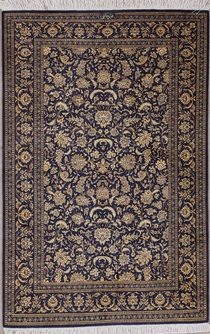 Traditional Hand-Knotted Fine Persian Qom Pure Silk Rug-id4

