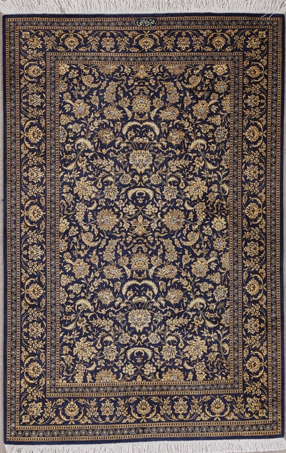 Traditional Hand-Knotted Fine Persian Qom Pure Silk Rug