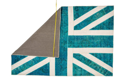 Vintage Turquoise Union Jack Turkish Area Rug