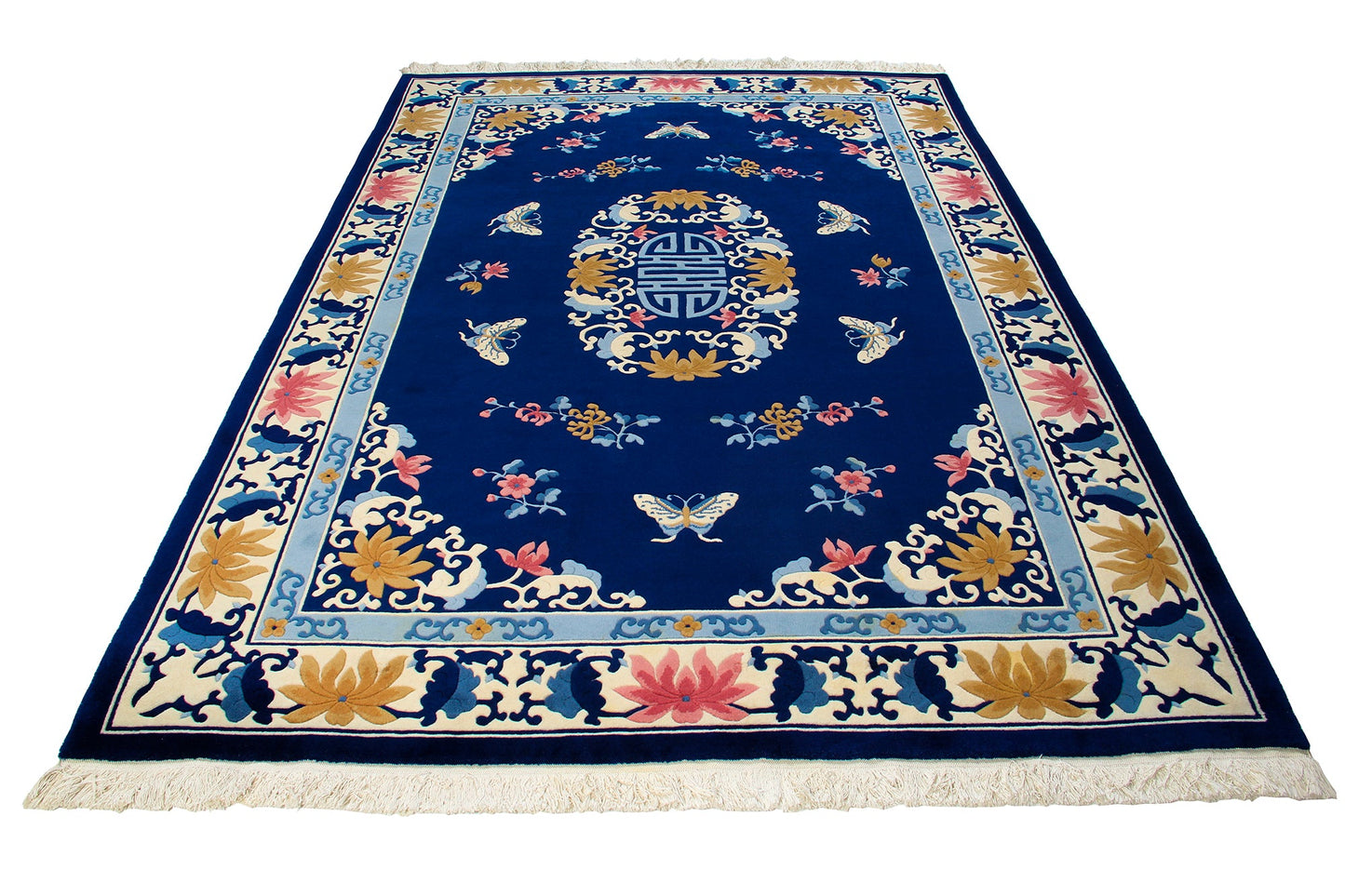 Traditional Wool & Silk China Area Rug With A Floral Design