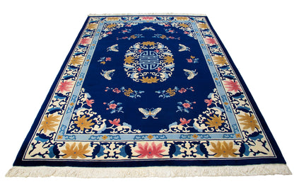 Traditional Wool & Silk China Area Rug With A Floral Design