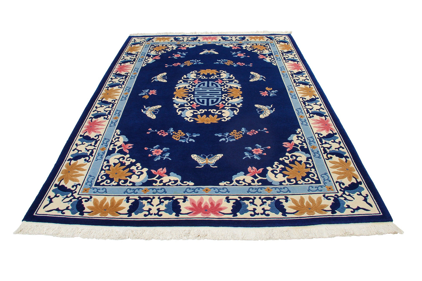 Traditional Wool & Silk China Area Rug With A Floral Design