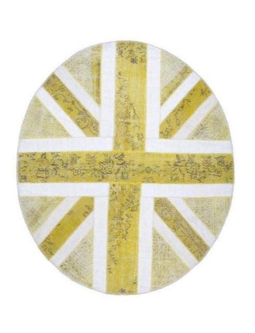 Vintage Yellow Patchwork  Turkish Wool Oval Union Jack Rug Carpet featured #7584770359466 