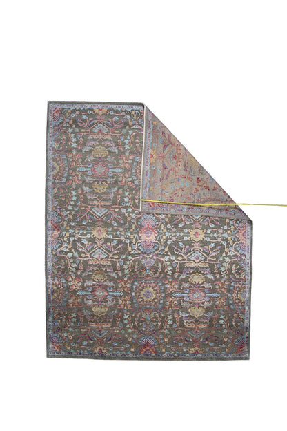 Modern Fine Hand-Knotted Wool & Silk Indian Carpet