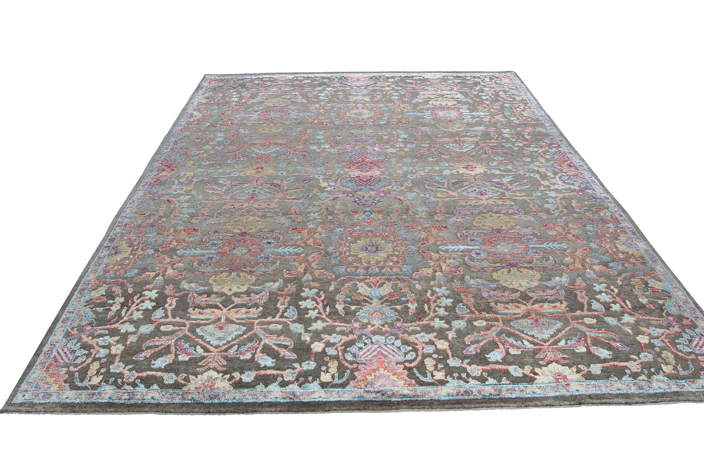 Modern Fine Hand-Knotted Wool & Silk Indian Carpet