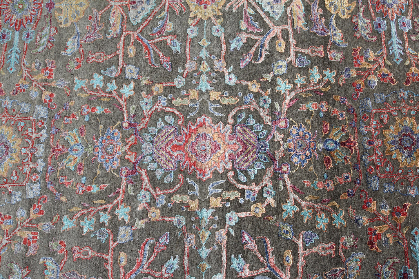 Modern Fine Hand-Knotted Wool & Silk Indian Carpet