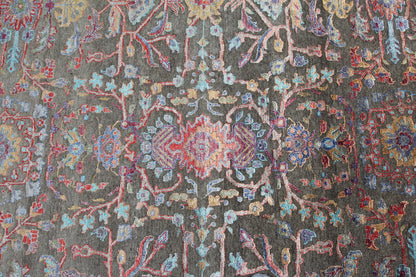 Modern Fine Hand-Knotted Wool & Silk Indian Carpet