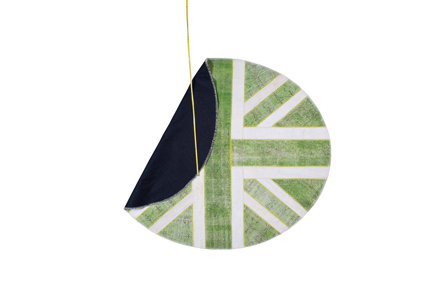 Vintage Green Wool Patchwork Oval Turkish Rug