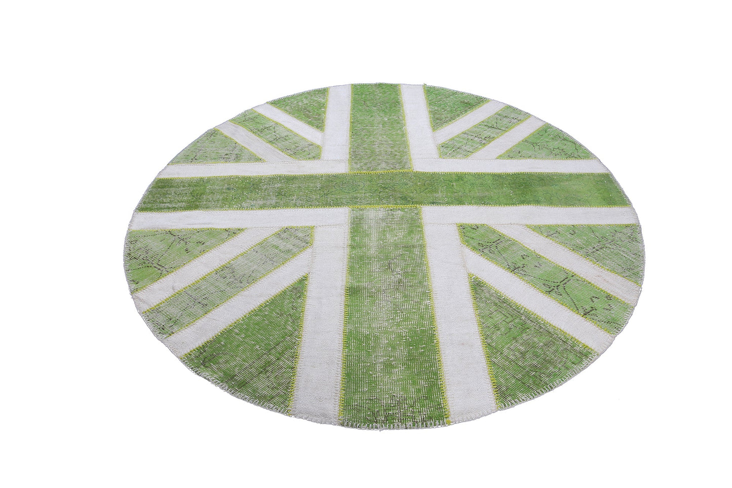 Vintage Green Wool Patchwork Oval Turkish Rug