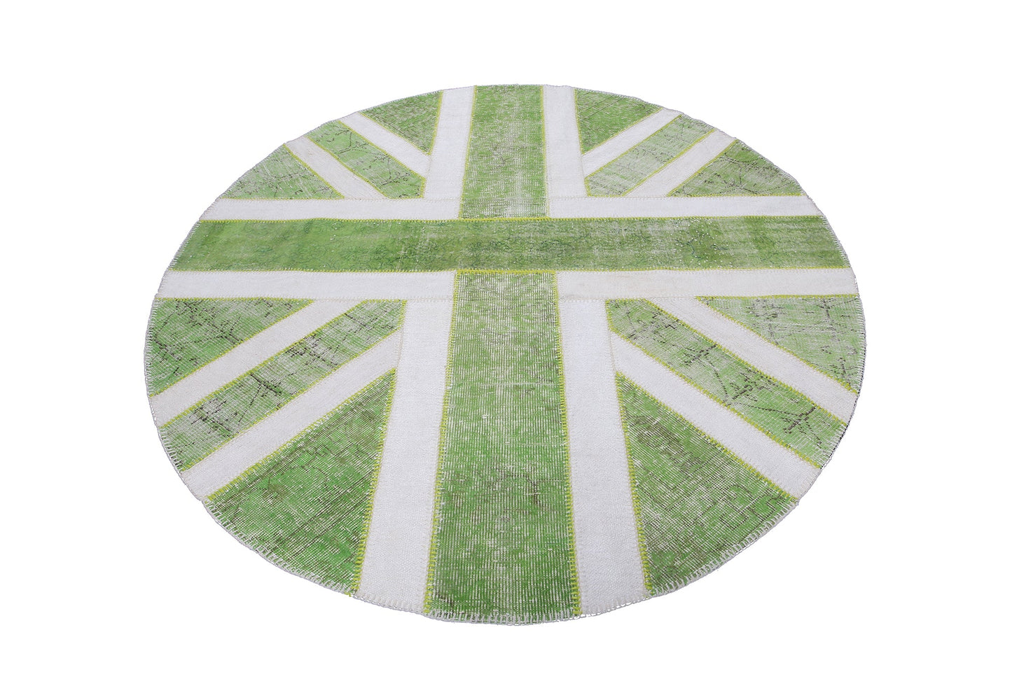 Vintage Green Wool Patchwork Oval Turkish Rug