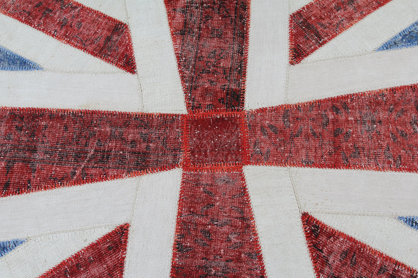 Vintage Blue Union Jack Patchwork Turkish Wool Oval Rug