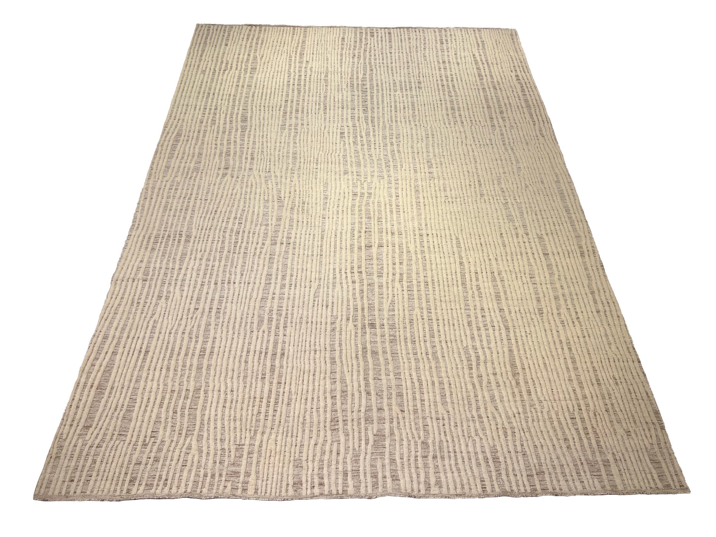 Hand-Knotted Moroccan fine wool and silk rug light brown and ivory with striped pattern product image #28290643984554