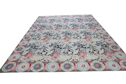 China Floral Needlepoint French Country Handmade Wool Area Rug