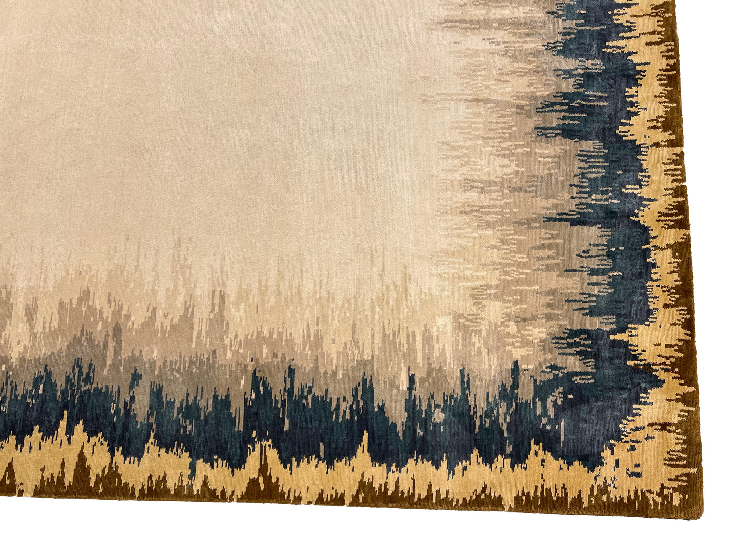 Modern Nepal Pure Silk Handmade Blue Gold Carpet