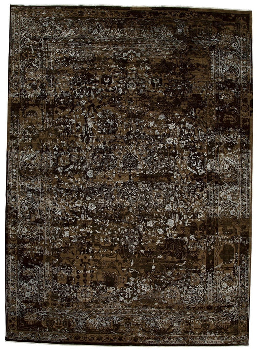 Indian Vintage Fine Handmade Wool And Silk Rug