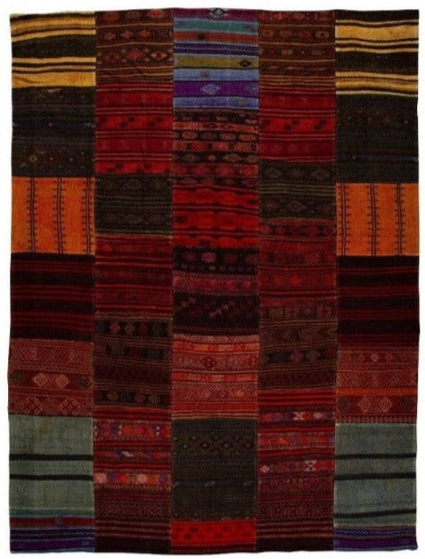 Turkish  Vintage Multicolor  Patchwork Carpet With A Modern Design