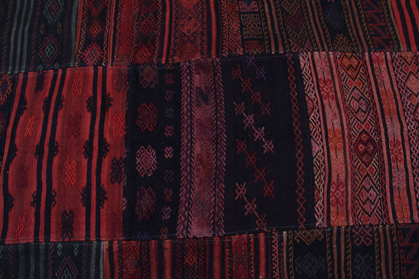 Turkish  Vintage Multicolor  Patchwork Carpet With A Modern Design