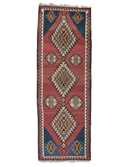 Persian Kilim Runner Rug With Geometric Traditional Design-id1
