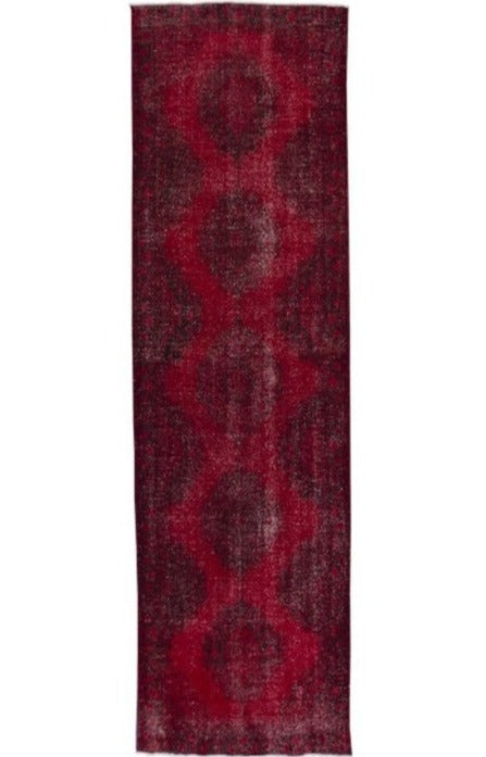 Red Black Turkish Vintage Wool Hand-Knotted Runner Rug