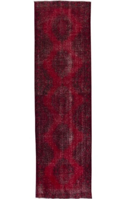 Red Black Turkish Vintage Wool Hand-Knotted Runner Rug