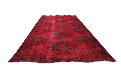 Red Black Turkish Vintage Wool Hand-Knotted Runner Rug