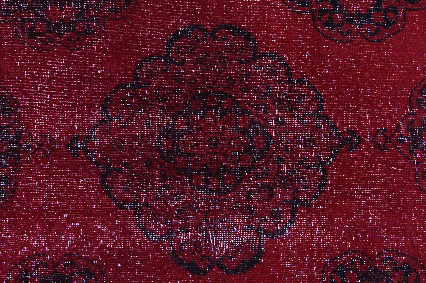Red Black Turkish Vintage Wool Hand-Knotted Runner Rug