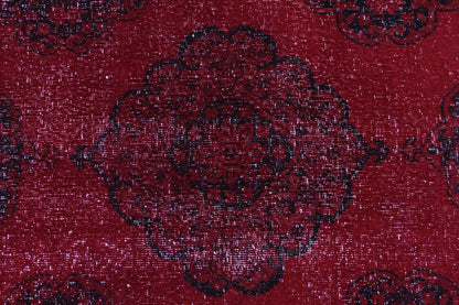 Red Black Turkish Vintage Wool Hand-Knotted Runner Rug
