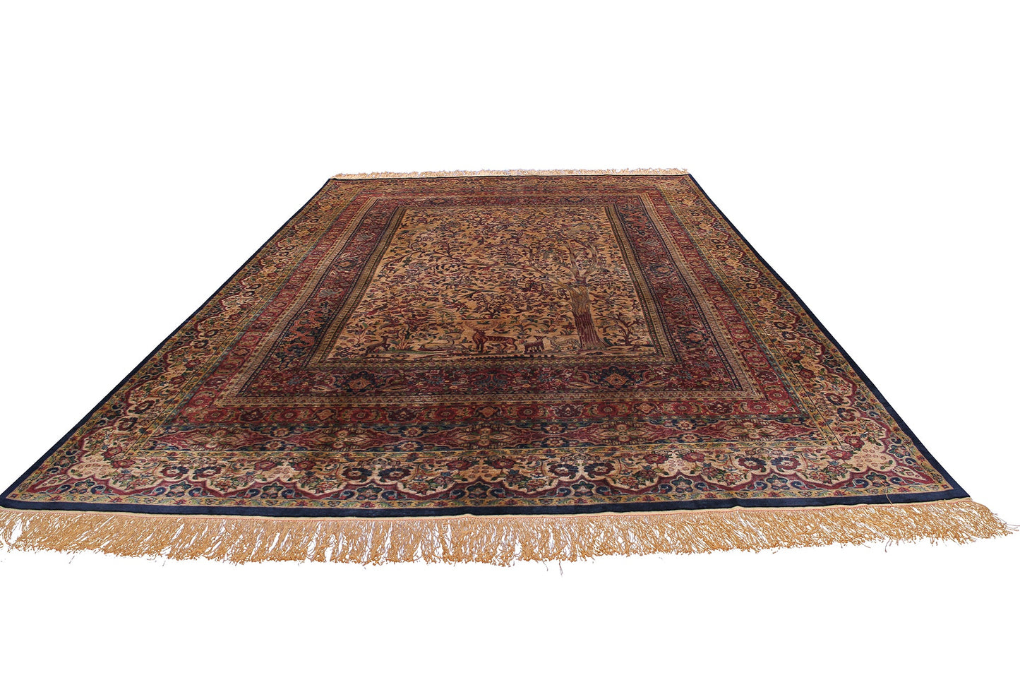 Persian Traditional Tree Of Life Handmade Pure Silk  Area Rug. Fifth Day Of Creation