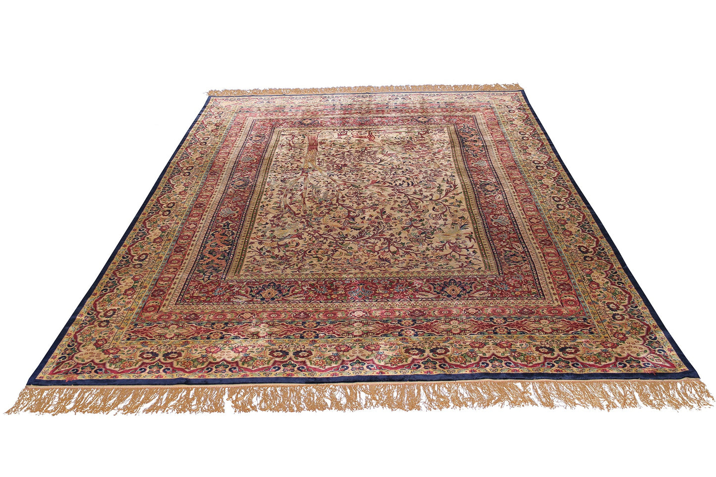 Persian Traditional Tree Of Life Handmade Pure Silk  Area Rug. Fifth Day Of Creation